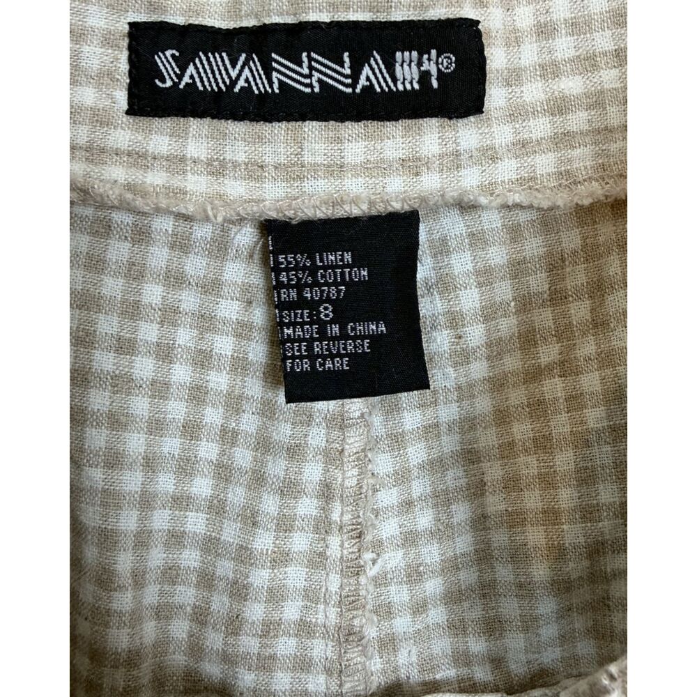 Vtg Linen/Cotton High Waist Tan White Pleat Front Gingham Pants Fits Sz S Cottag - Picture 4 of 5